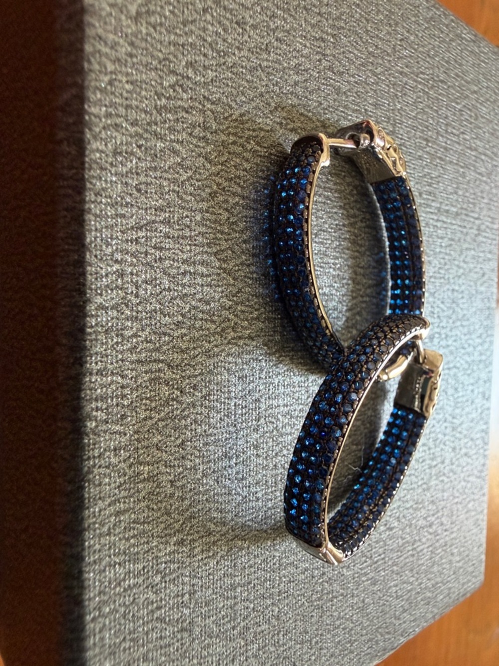 Sapphire  Blue Quartz Sterling Silver Hoop Earrings